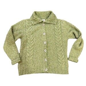 LL Bean Green Wool Blend Cardigan Sweater High Collar Size XL SHRUNK FITS LIKE M
